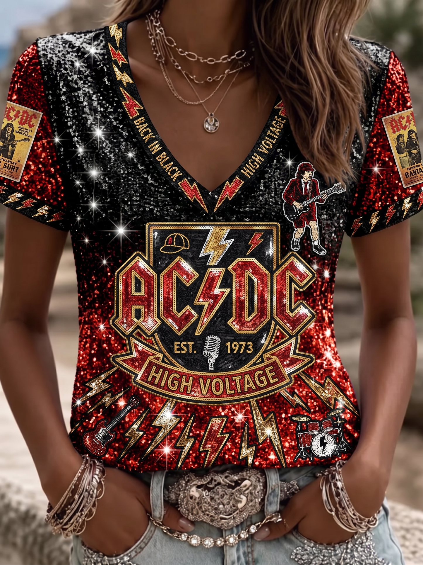 Women's Retro AC/DC Band Rock Fan Short-Sleeve T-Shirt