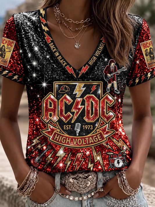 Women's Retro AC/DC Band Rock Fan Short-Sleeve T-Shirt