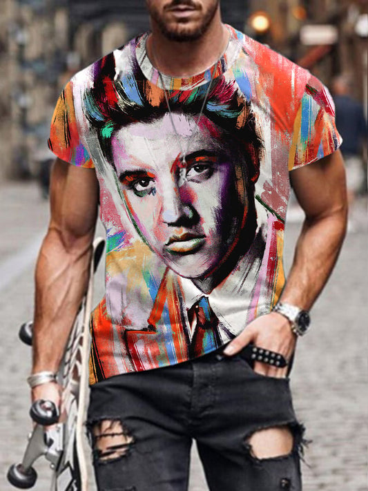 Men's Oil Painting Legendary Actor Singer Print Tee