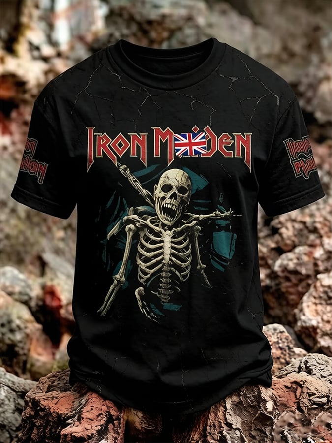 Men's England Heavy Metal Band Tour Crew Neck Short-Sleeve Printed T-Shirt