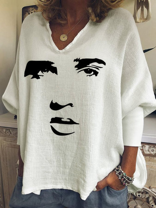Women's Legendary Actor Singer Silhouette Casual Long Sleeve Shirt