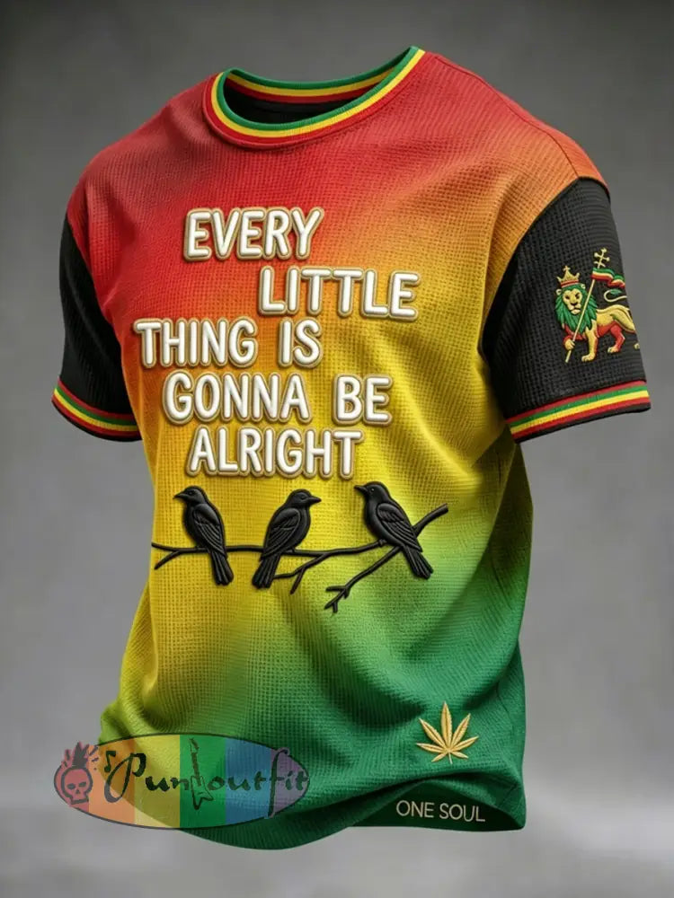 Gradient Casual Waffle-Weave T-Shirt for Retro Reggae Fans