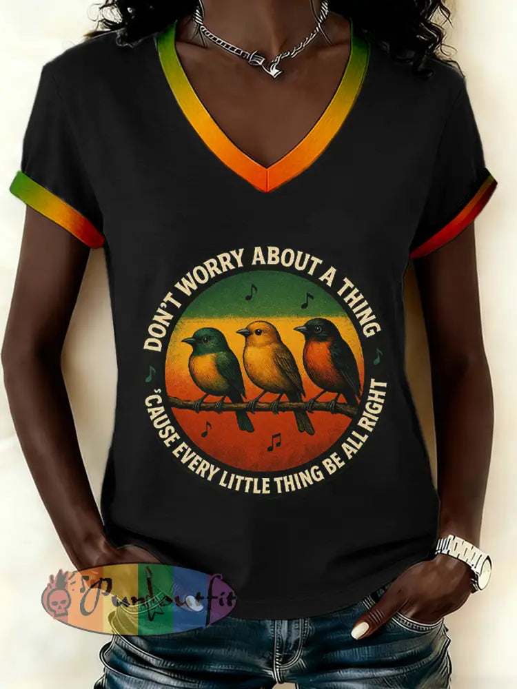 Women's Reggae Music Inspired Print V-Neck T-Shirt