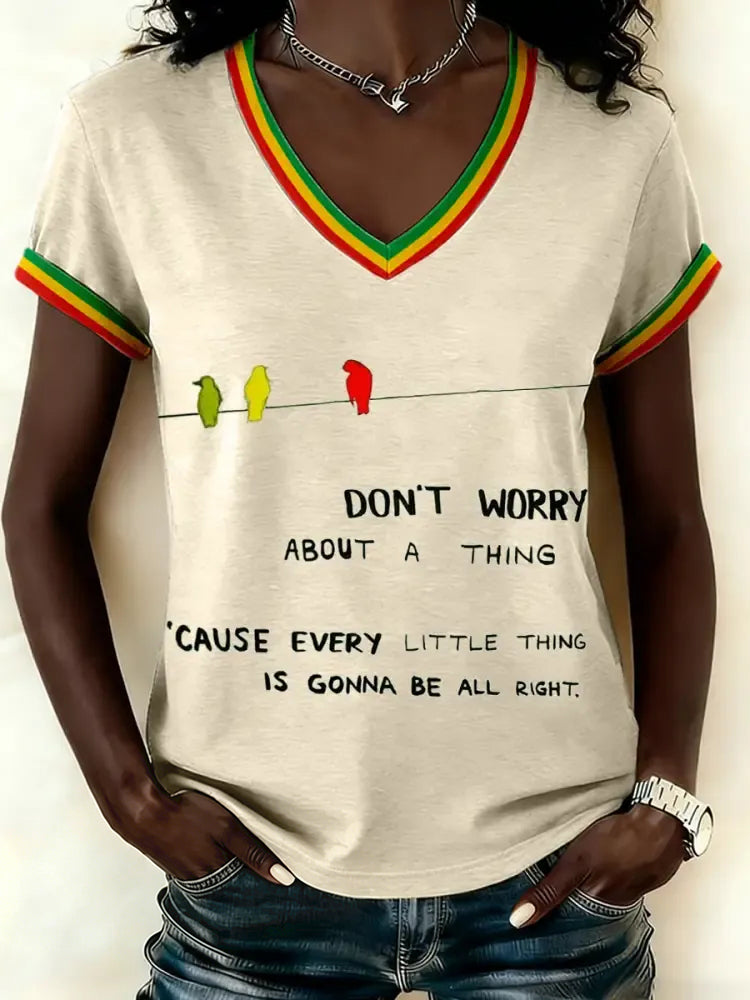 Women's Reggae Music Inspired Print V-Neck T-Shirt