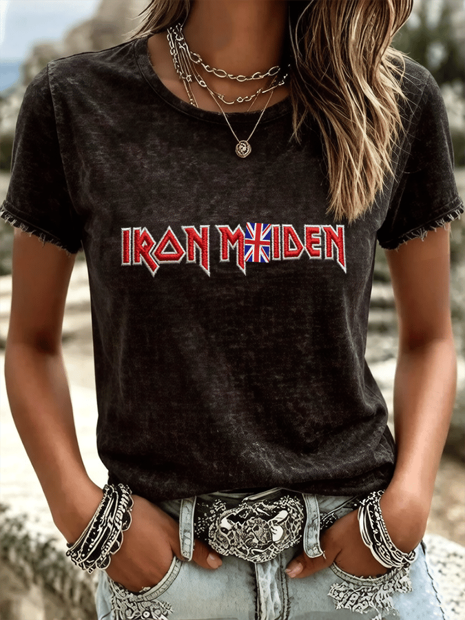 Women's England Heavy Metal Band Short-Sleeve V-Neck Printed T-Shirt