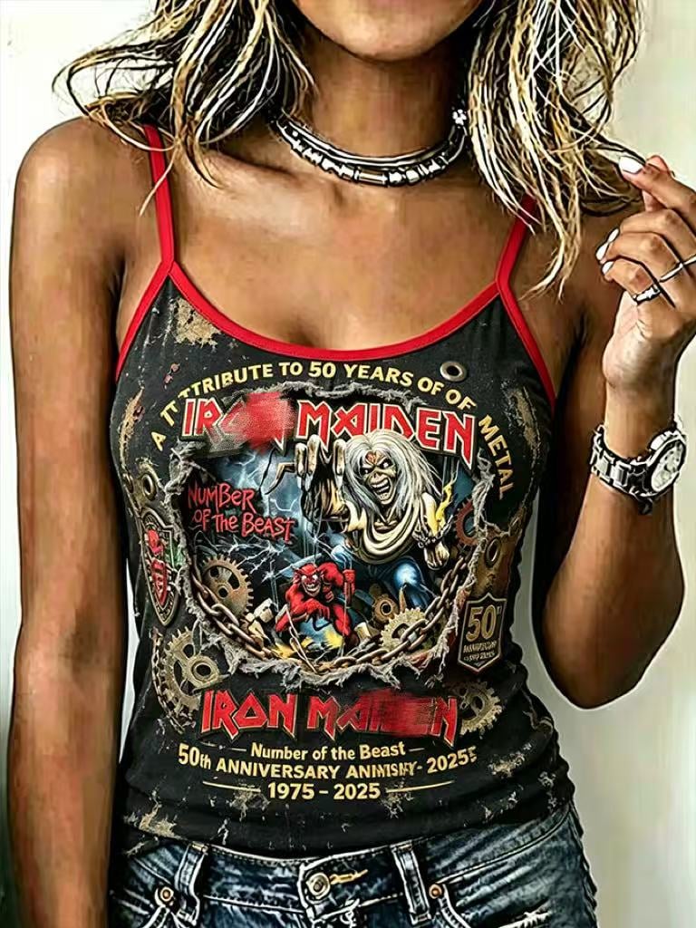 Women's British Heavy Metal Band Tour Print Spaghetti Strap Tank Top