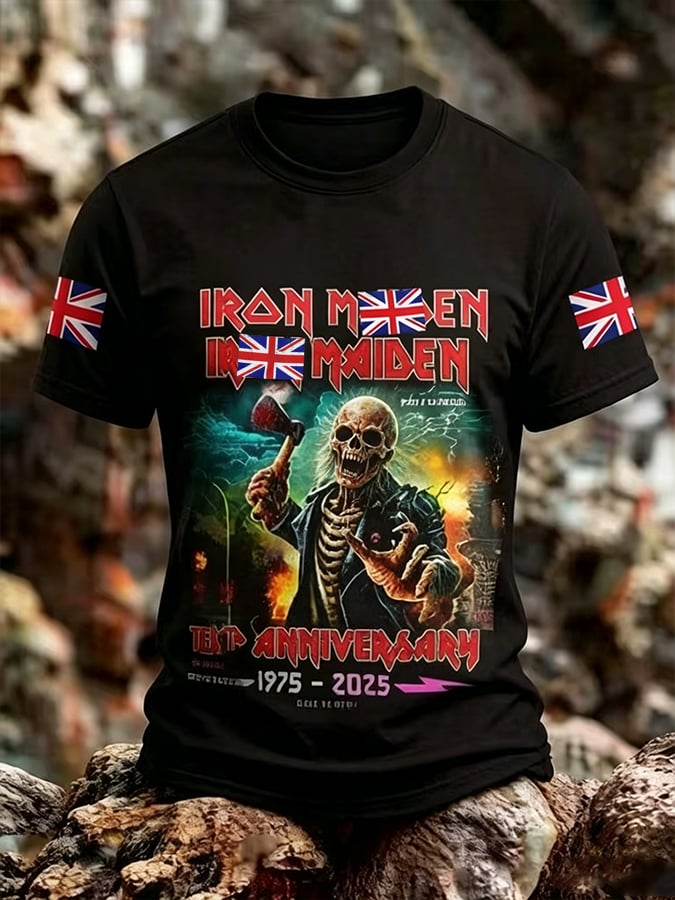 Men's England Heavy Metal Band Tour Crew Neck Short-Sleeve Printed T-Shirt