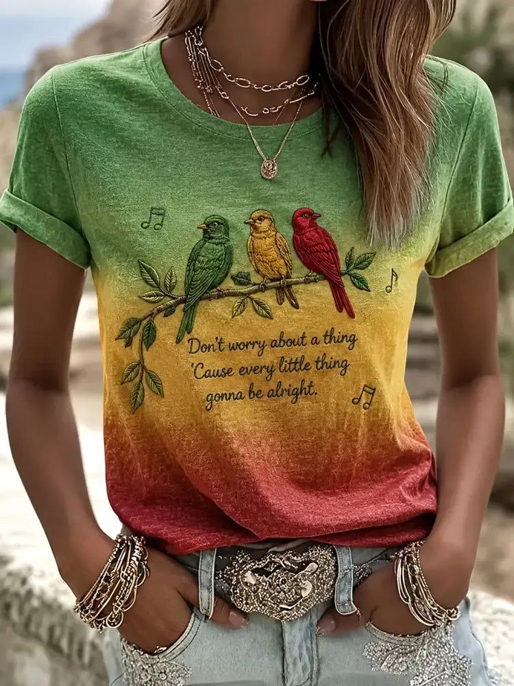 Women's 'Every Little Thing Is Gonna Be Alright' Printed Casual T-Shirt