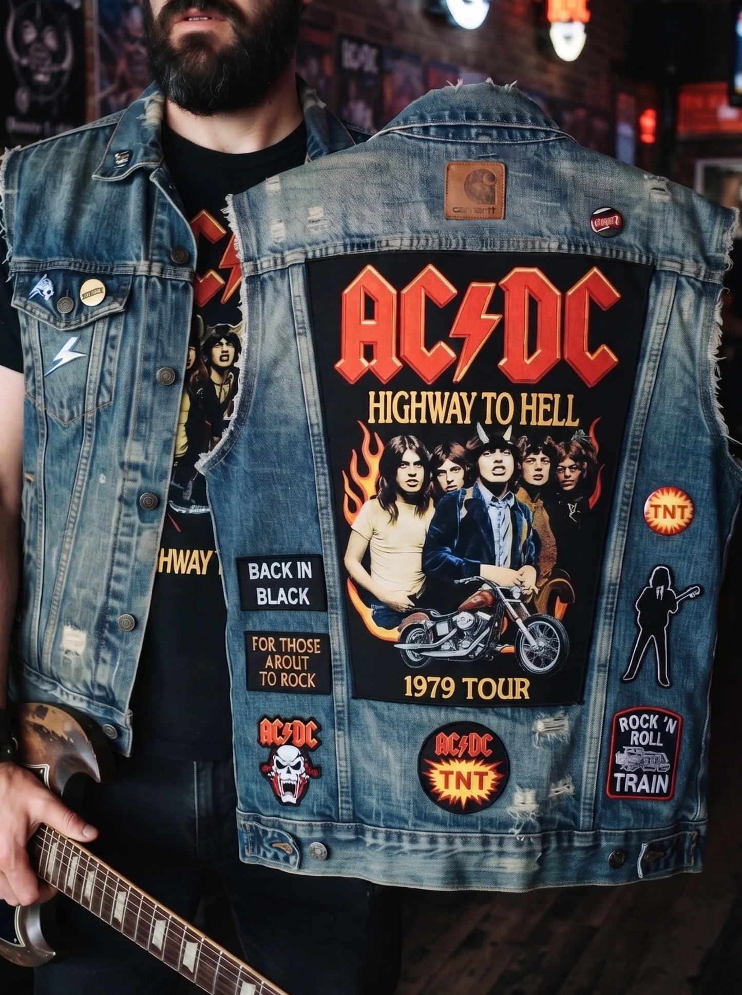 AC/DC Fan Vintage Denim Vest