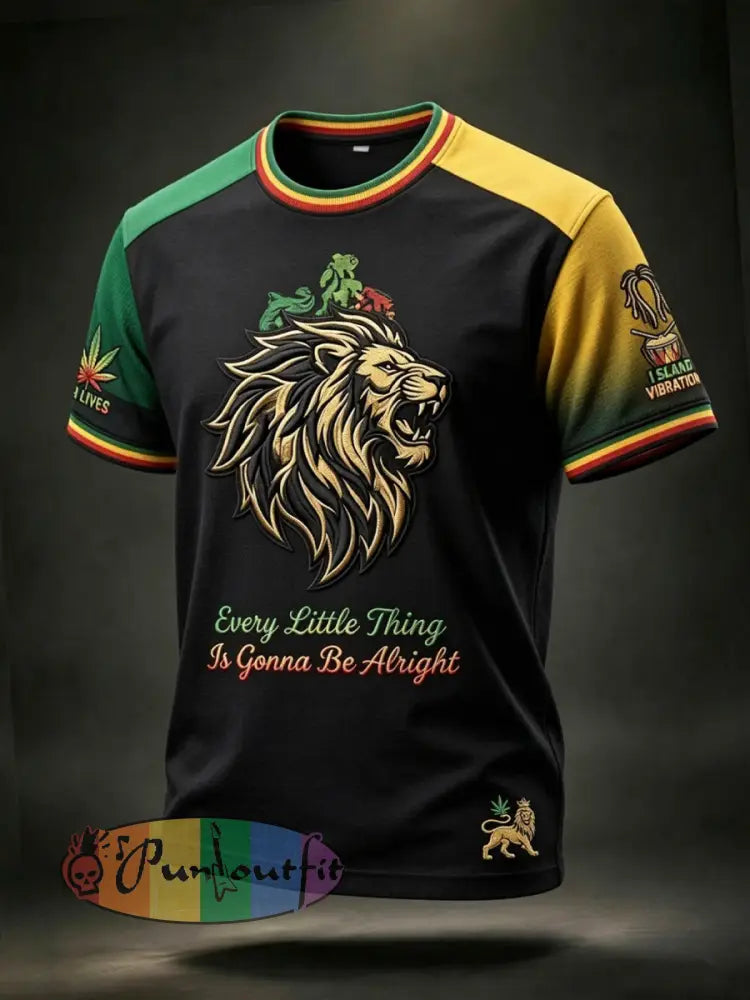 Retro Reggae Lion Art Patchwork Casual T-Shirt