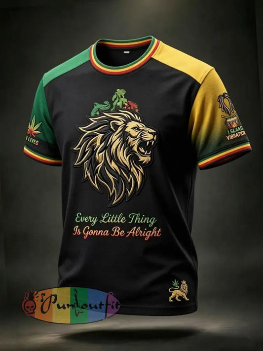 Retro Reggae Lion Art Patchwork Casual T-Shirt