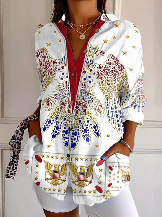 Women's Retro King Of Rock Roll Print Casual Shirt
