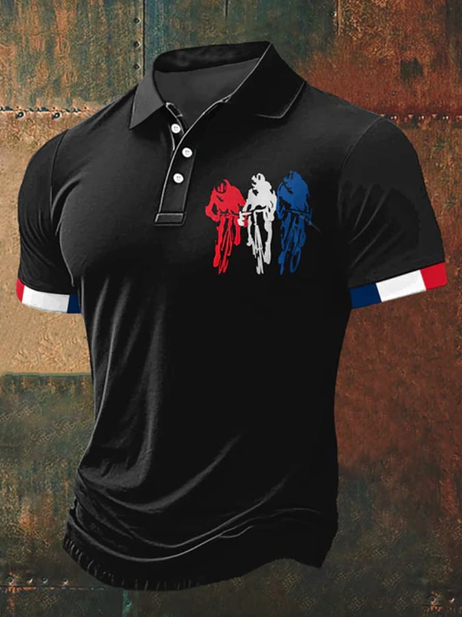 Men's Tour de France Print Casual Polo Shirt