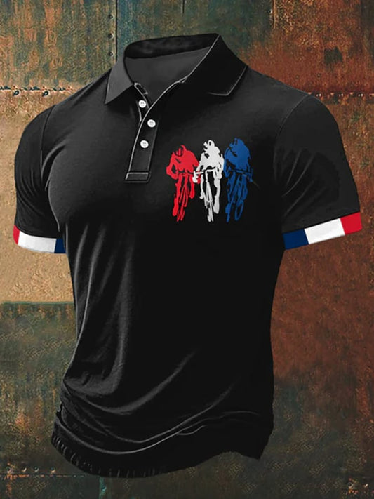 Men's Tour de France Print Casual Polo Shirt