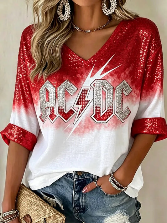 Women's Casual ACDC Print T-Shirt