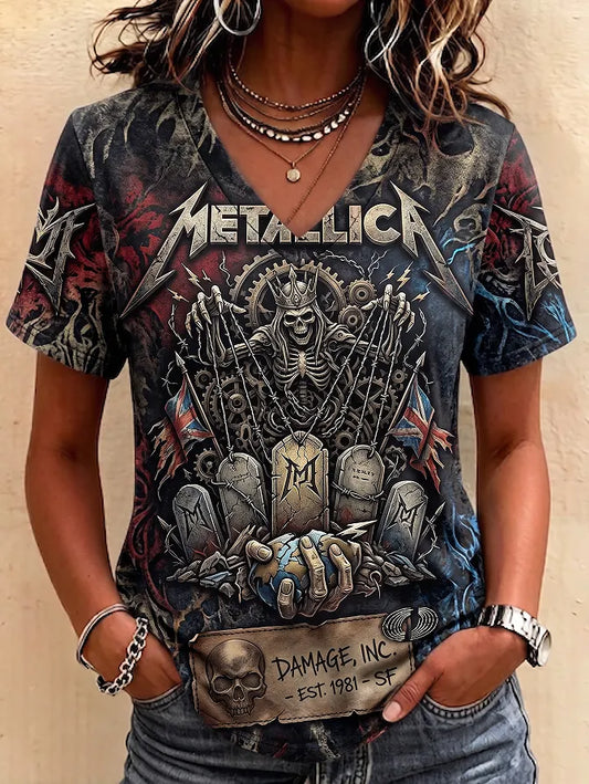Women's Casual Heavy Metal Band Print T-Shirt