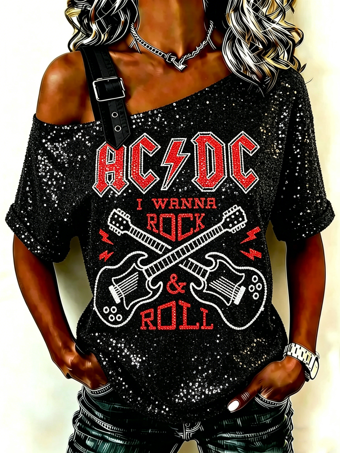 Women's Casual ACDC Print T-Shirt
