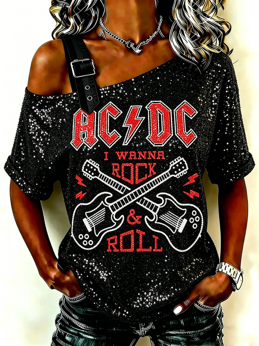 Women's Casual ACDC Print T-Shirt