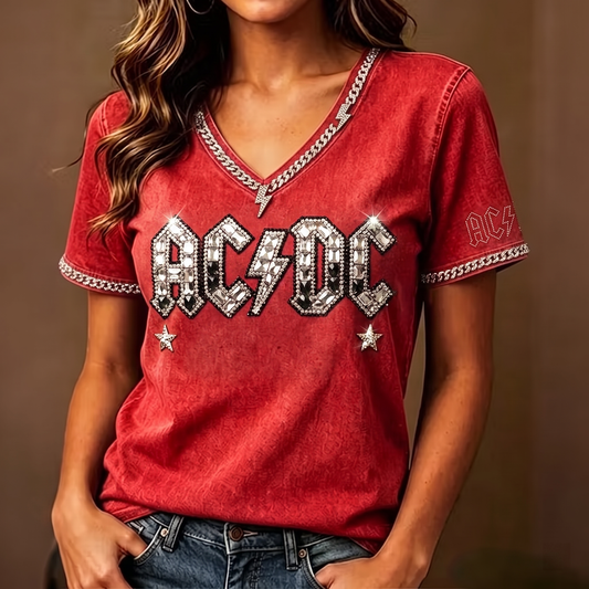 Women's Retro AC/DC Band Rock Fan Short-Sleeve T-Shirt
