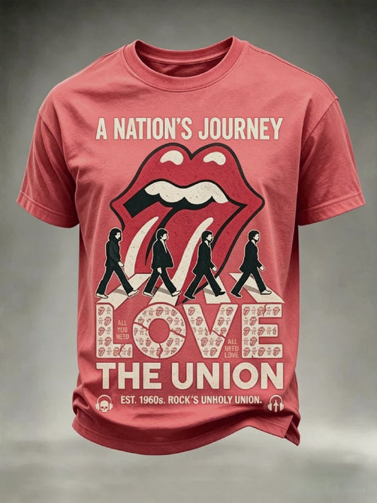 Men's Casual Retro Rock Music Crew Neck Short-Sleeve T-Shirt