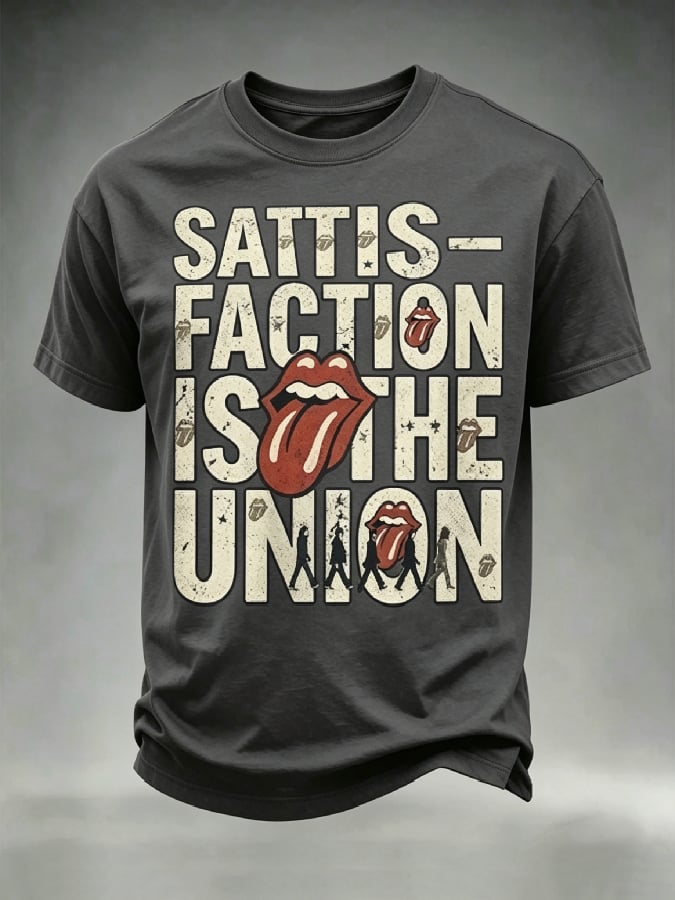 Men's Casual Retro Rock Music Crew Neck Short-Sleeve T-Shirt