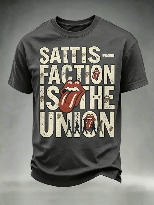 Men's Casual Retro Rock Music Crew Neck Short-Sleeve T-Shirt