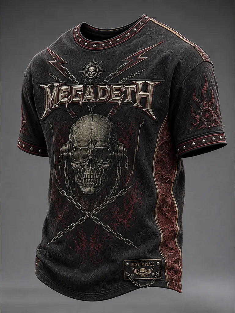Men's Megadeth Gold Skull Luxury Band Tee