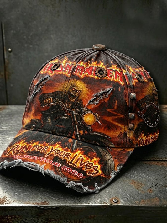 Metal-style retro washed baseball cap