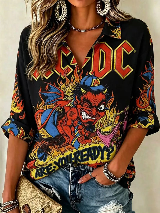 Women's Casual ACDC Fans Print Shirt