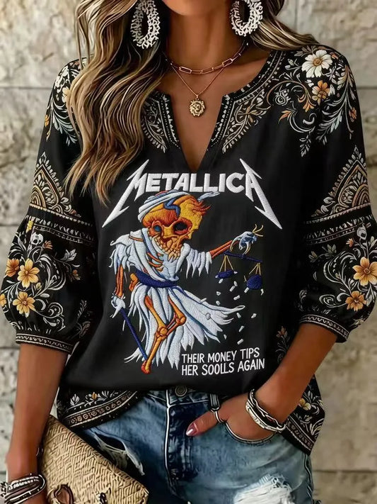 Women's Casual Metallica Fans Print Shirt
