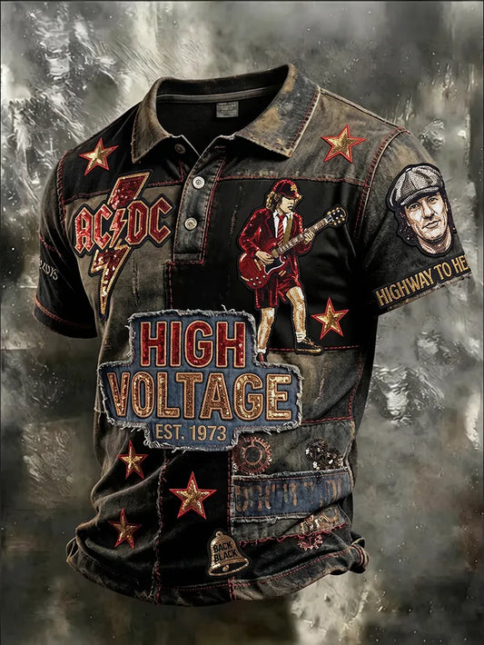 Men’s Rock Graphic Distressed Polo Shirt