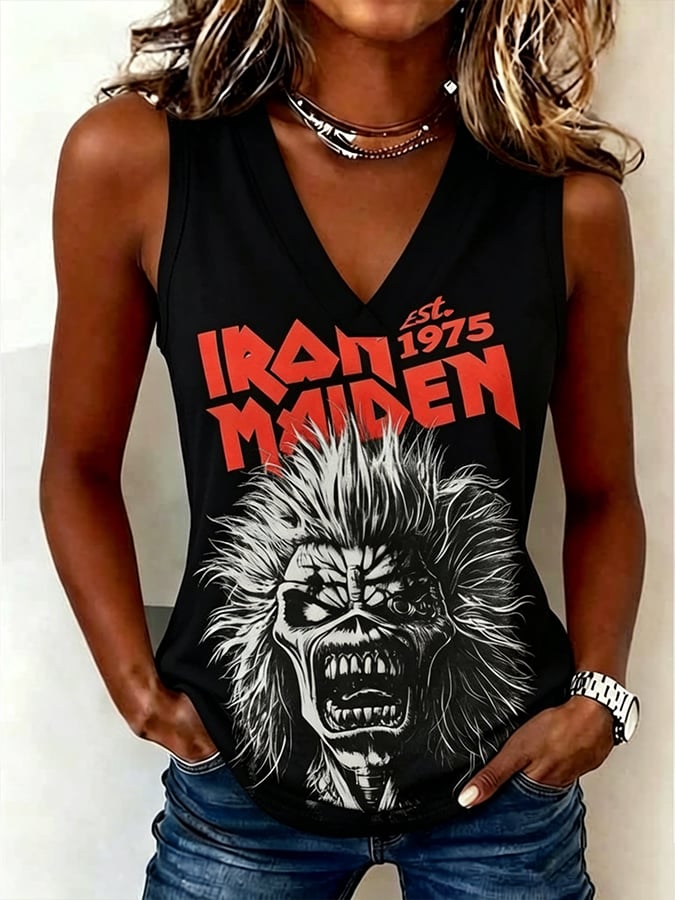 Women's England Heavy Metal Band Print V-Neck Tank Top