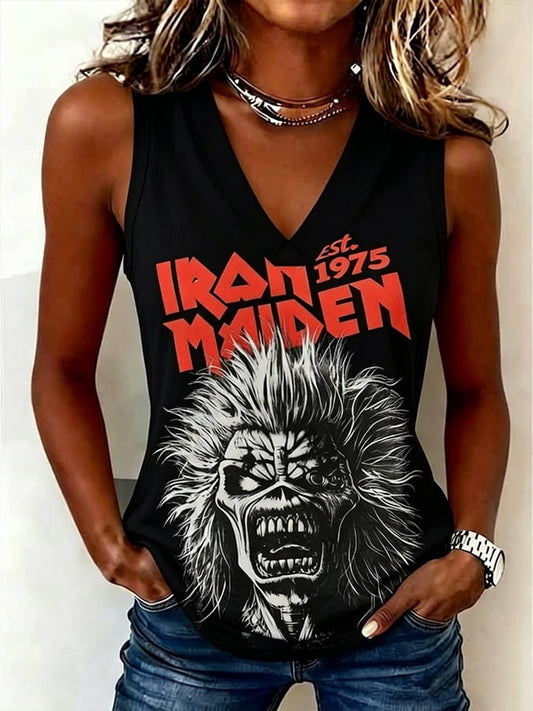 Women's England Heavy Metal Band Print V-Neck Tank Top