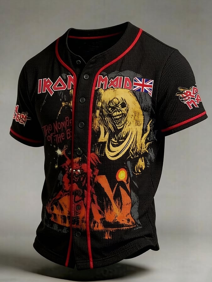 Men's England Heavy Metal Band Print Casual Top