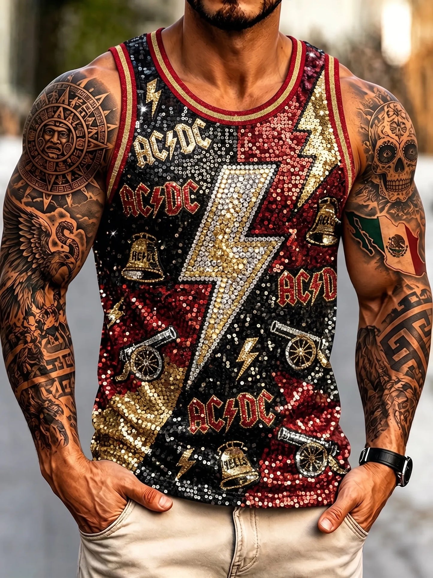 Men's Retro AC/DC Band Rock Fan Sleeveless Tank Top
