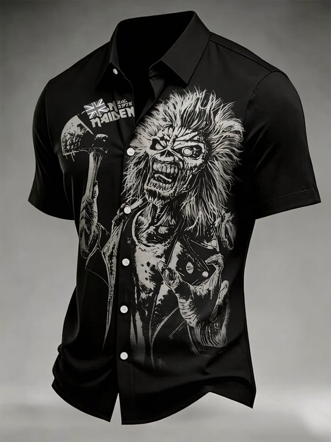 Men's England Heavy Metal Band Printed Short-Sleeve Shirt (Pocketless)