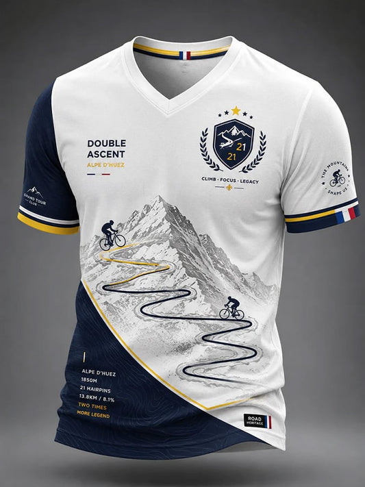 T-shirt décontracté pour homme, imprimé Tour de France, col en V, manches courtes