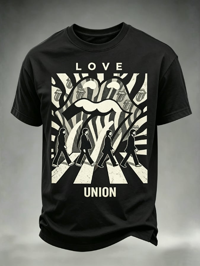 Men's Casual Retro Rock Music Crew Neck Short-Sleeve T-Shirt