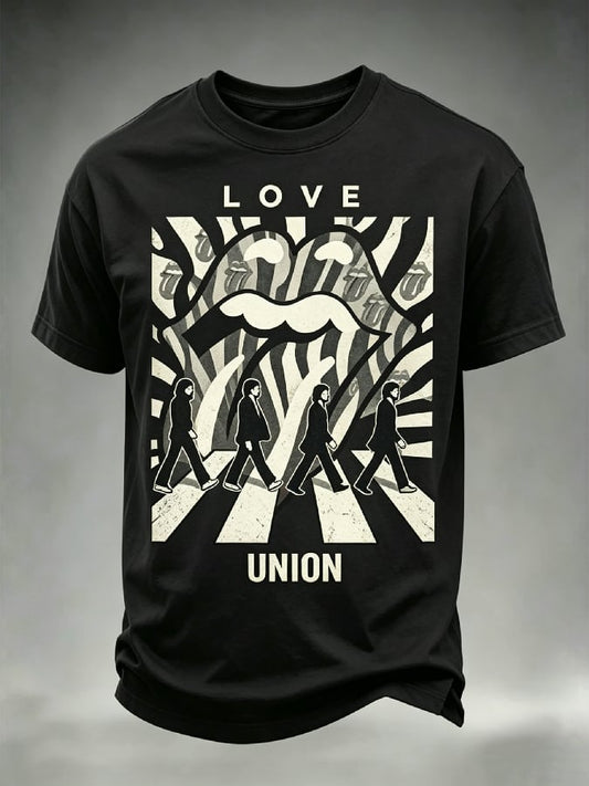 Men's Casual Retro Rock Music Crew Neck Short-Sleeve T-Shirt