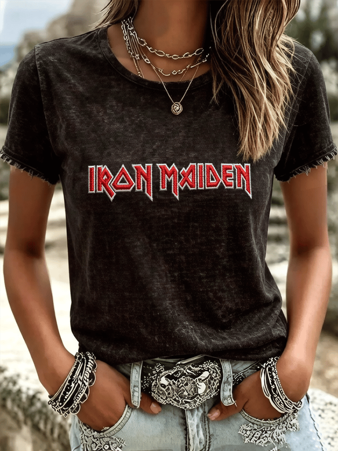 Women's England Heavy Metal Band Short-Sleeve V-Neck Printed T-Shirt