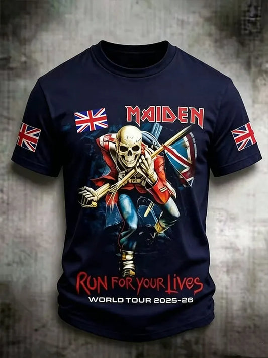 Men's England Heavy Metal Band Tour Crew Neck Short-Sleeve Printed T-Shirt