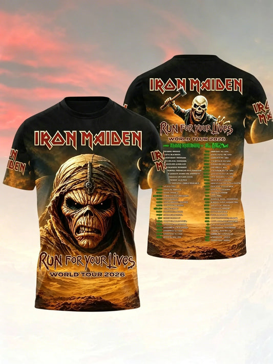 Men's Iron Maiden Tour 2026 Merch Run For Your Lives Tour T-Shirt