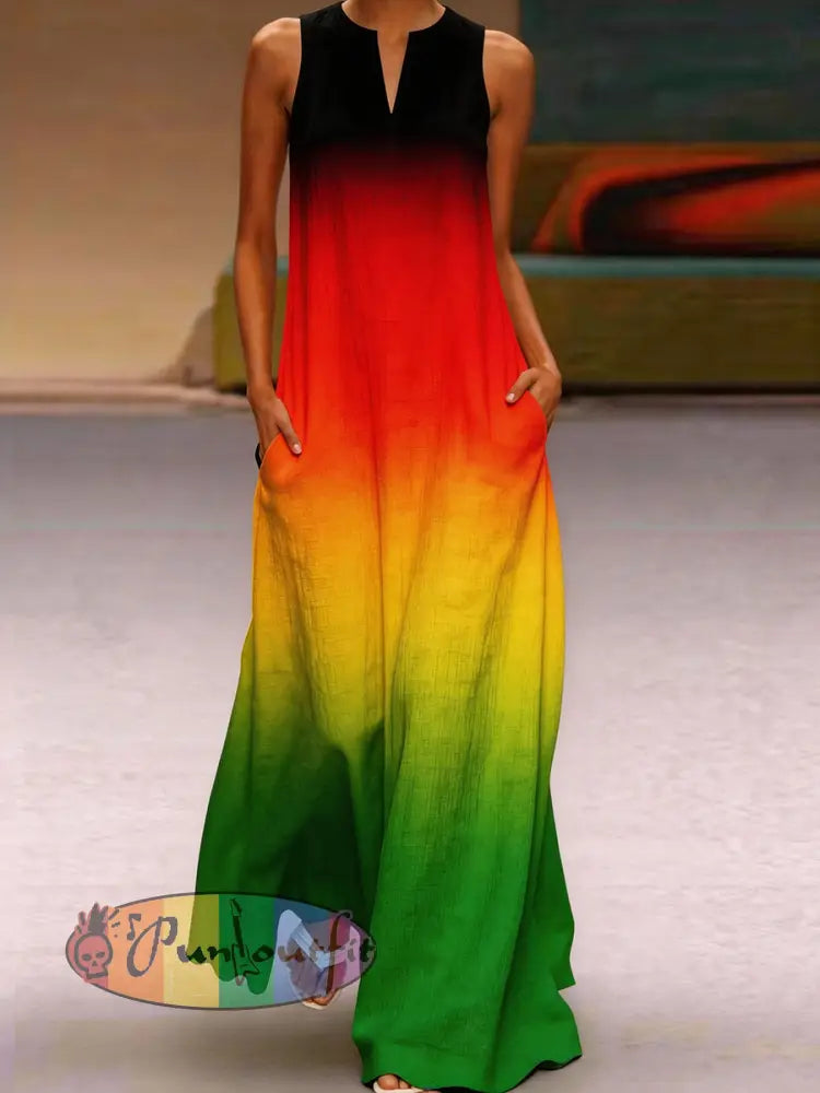 Women's Reggae Inspired Cotton Linen Maxi Dress