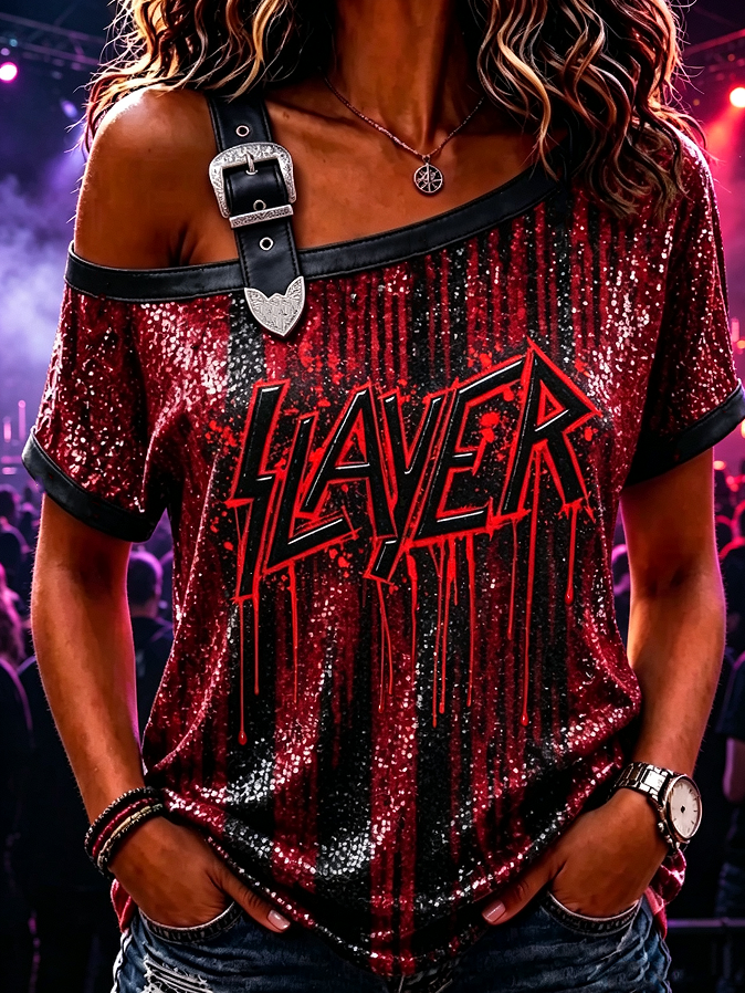 Women's Casual American Thrash Metal Band Print T-Shirt
