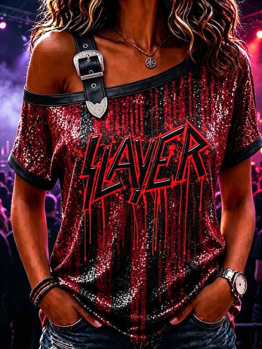 Women's Casual American Thrash Metal Band Print T-Shirt