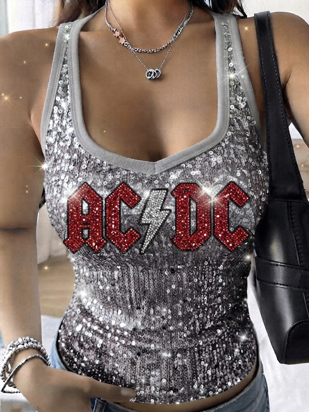 Women's Retro AC/DC Rock Band Sleeveless Top