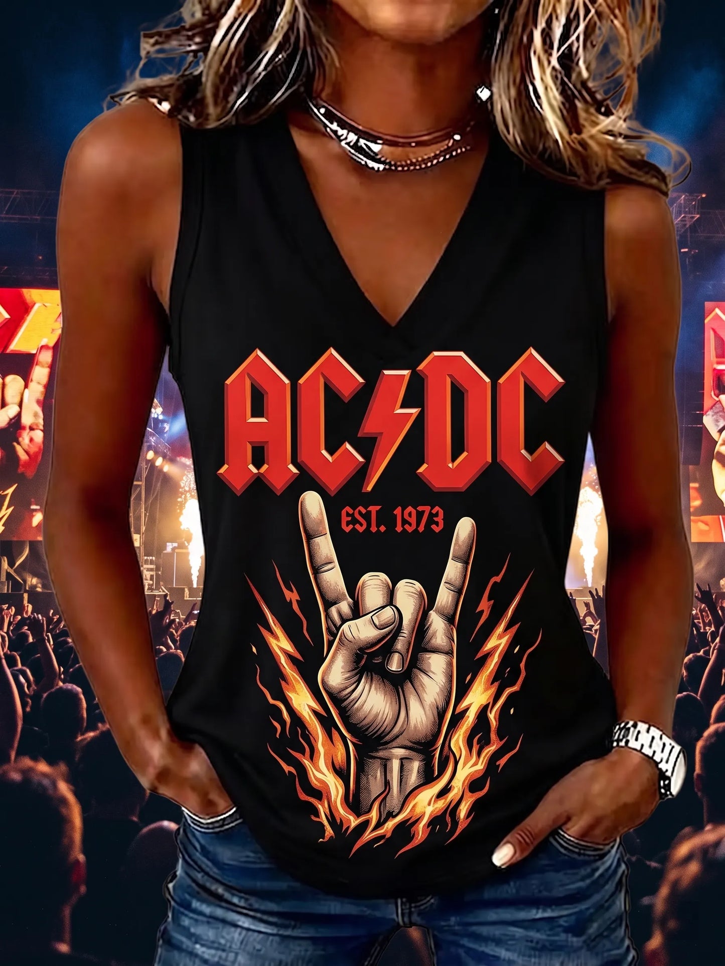 Women's Retro AC/DC Rock Band Sleeveless Top