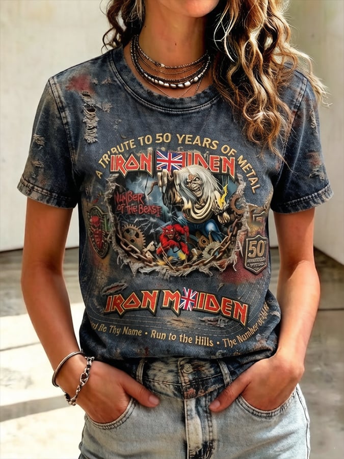 Women's England Heavy Metal Band Short-Sleeve Printed T-Shirt