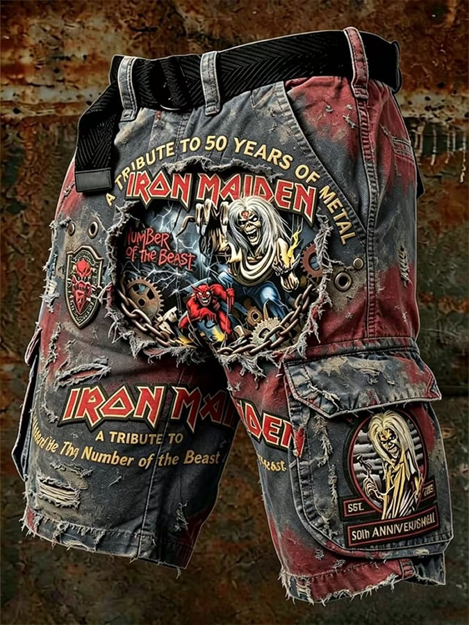 Men's Cargo Pants with England Heavy Metal Band Print