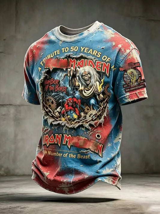 Men's England Heavy Metal Band Short-Sleeve Crew Neck Printed T-Shirt